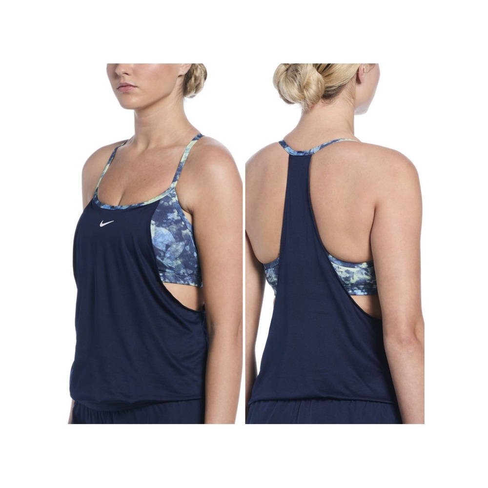 Nike Women's Swim Floral Layered Tankini Top Large